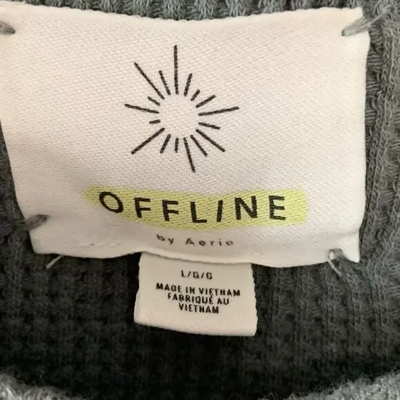 AERIE WOW! Offline Cropped Waffle Tank Top World Class Hiker Blue Green Large - Picture 6 of 9